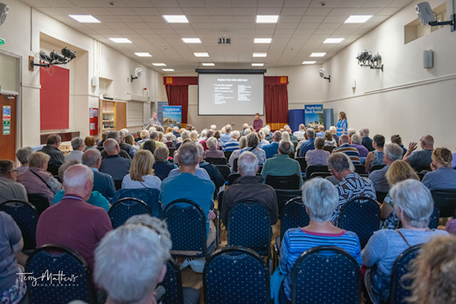 Nick Arnold in Community Hall on stage at Appledore Book Festival